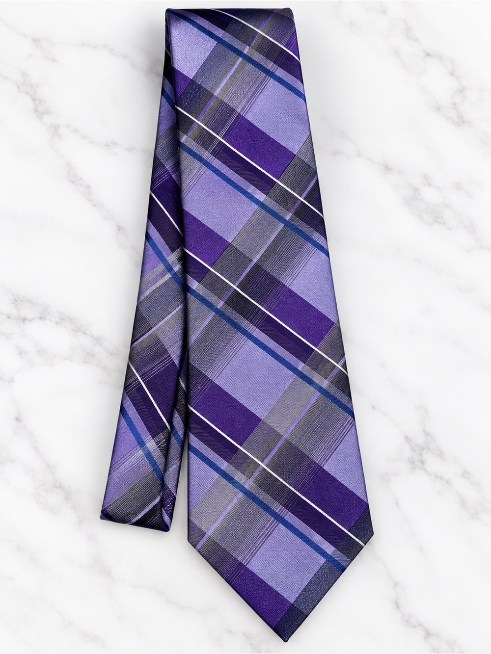 Van Heusen 100% Silk Purple Plaid Necktie